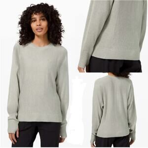 Lululemon Cashlu Lightweight Knit Crewneck Heathered Green Fern Sweater, Size 10